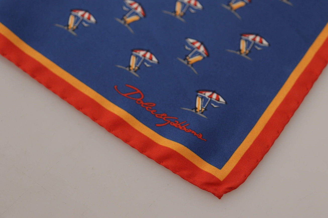 Dolce & Gabbana Blue Printed Square Mens Handkerchief 100% Silk Scarf - Ellie Belle