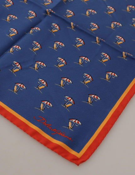 Dolce & Gabbana Blue Printed Square Mens Handkerchief 100% Silk Scarf - Ellie Belle