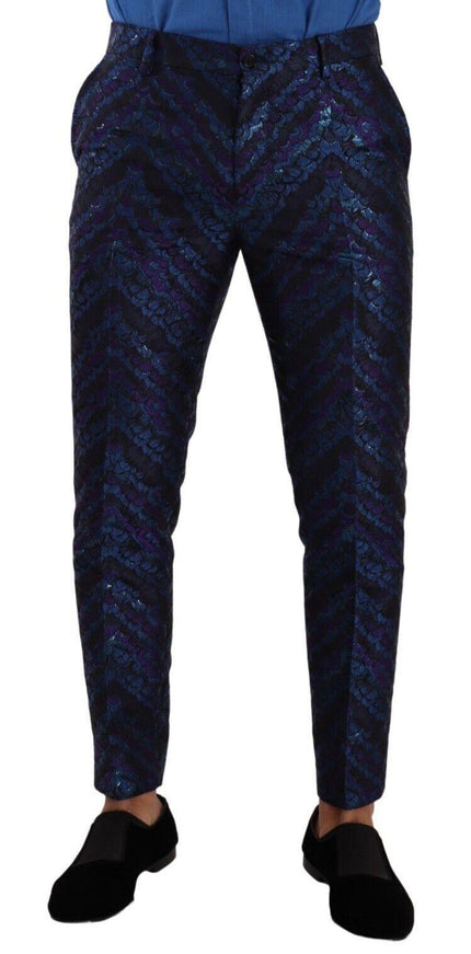 Dolce & Gabbana Blue Purple Jacquard Formal Trouser Dress Pants - Ellie Belle