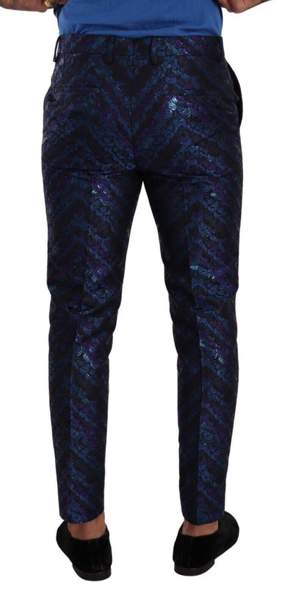 Dolce & Gabbana Blue Purple Jacquard Formal Trouser Dress Pants - Ellie Belle