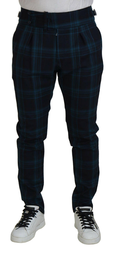 Dolce & Gabbana Blue Purple Plaid Wool Trousers Pants - Ellie Belle