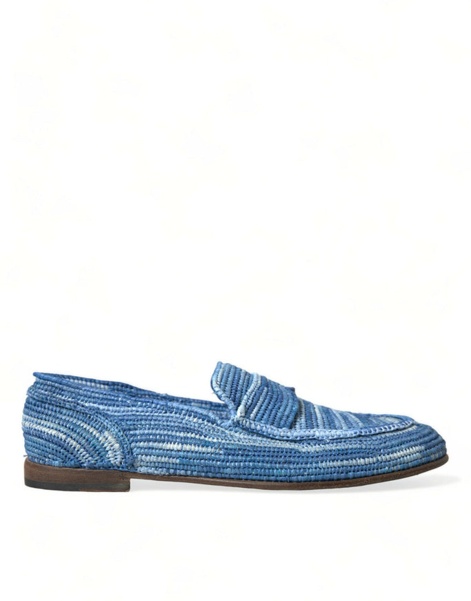 Dolce & Gabbana Blue Raffia Slip On Loafers Casual Shoes - Ellie Belle