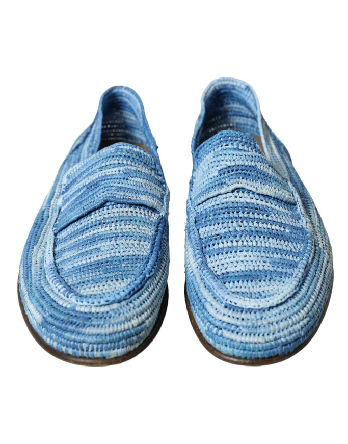 Dolce & Gabbana Blue Raffia Slip On Loafers Casual Shoes - Ellie Belle