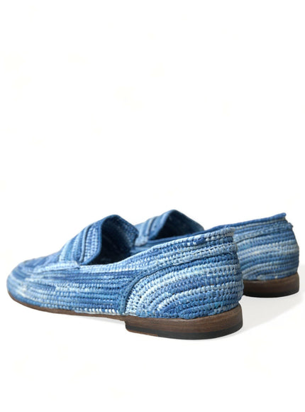 Dolce & Gabbana Blue Raffia Slip On Loafers Casual Shoes - Ellie Belle