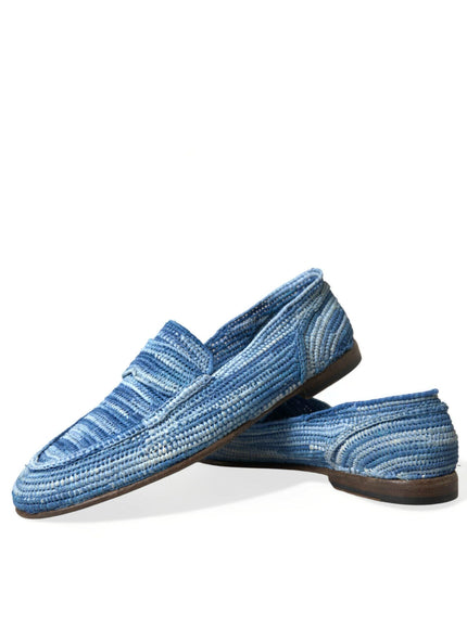 Dolce & Gabbana Blue Raffia Slip On Loafers Casual Shoes - Ellie Belle