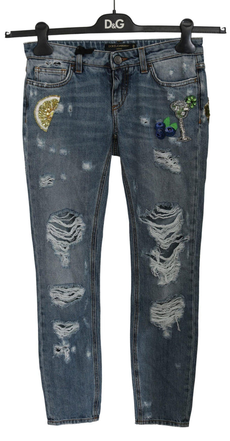 Dolce & Gabbana Blue Ripped PRETTY Trouser Cotton Jeans