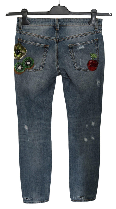 Dolce & Gabbana Blue Ripped PRETTY Trouser Cotton Jeans