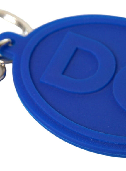 Dolce & Gabbana Blue Rubber DG Logo Silver Brass Metal Keyring Keychain