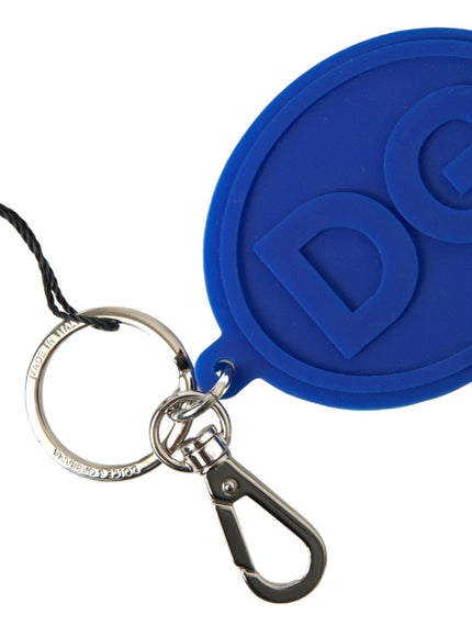 Dolce & Gabbana Blue Rubber DG Logo Silver Brass Metal Keyring Keychain