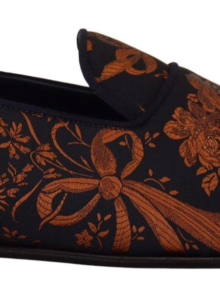 Dolce & Gabbana Blue Rust Floral Slippers Loafers Shoes
