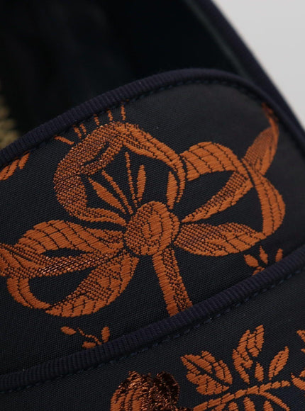 Dolce & Gabbana Blue Rust Floral Slippers Loafers Shoes