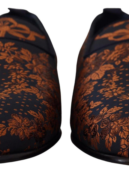 Dolce & Gabbana Blue Rust Floral Slippers Loafers Shoes