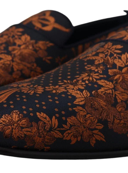 Dolce & Gabbana Blue Rust Floral Slippers Loafers Shoes