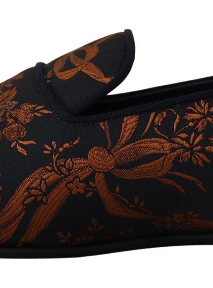 Dolce & Gabbana Blue Rust Floral Slippers Loafers Shoes