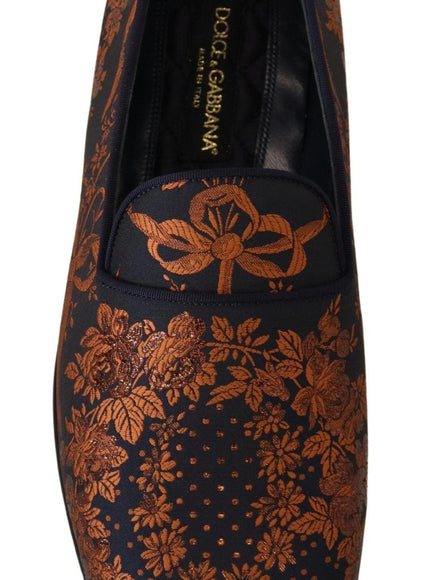 Dolce & Gabbana Blue Rust Floral Slippers Loafers Shoes
