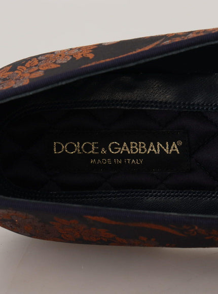 Dolce & Gabbana Blue Rust Floral Slippers Loafers Shoes