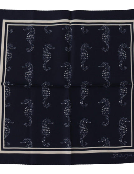 Dolce & Gabbana Blue Seahorse DG Printed Square Handkerchief Scarf - Ellie Belle