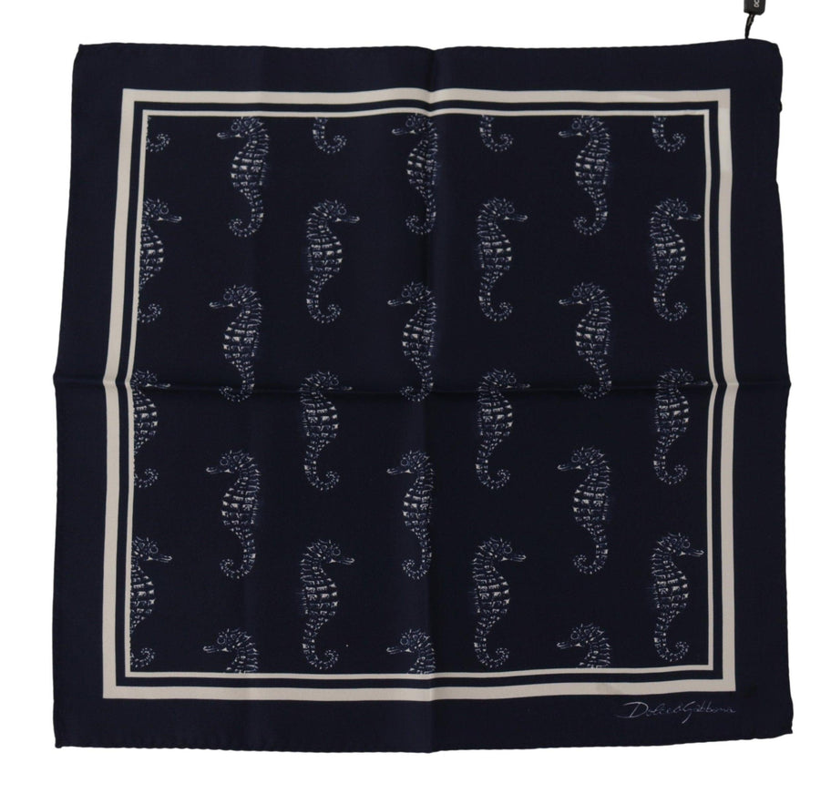 Dolce & Gabbana Blue Seahorse DG Printed Square Handkerchief Scarf - Ellie Belle