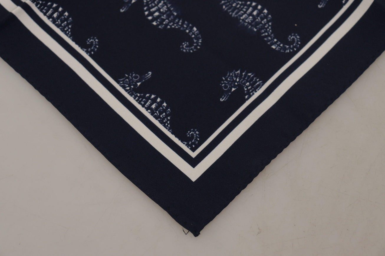 Dolce & Gabbana Blue Seahorse DG Printed Square Handkerchief Scarf - Ellie Belle