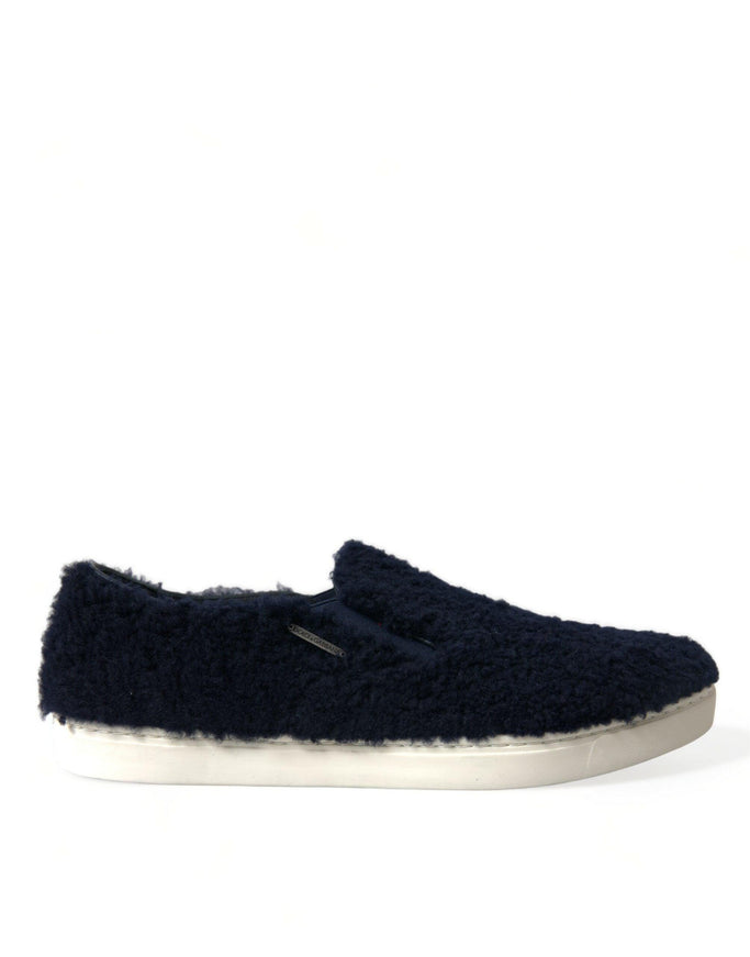 Dolce & Gabbana Blue Shearling Slip Loafers Sneakers Shoes - Ellie Belle