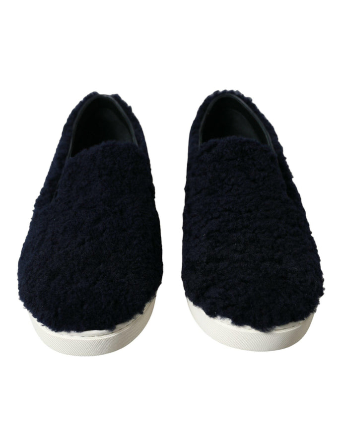 Dolce & Gabbana Blue Shearling Slip Loafers Sneakers Shoes - Ellie Belle