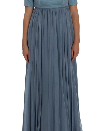 Dolce & Gabbana Blue Silk Crystal Sheath Gown Ball Dress - Ellie Belle