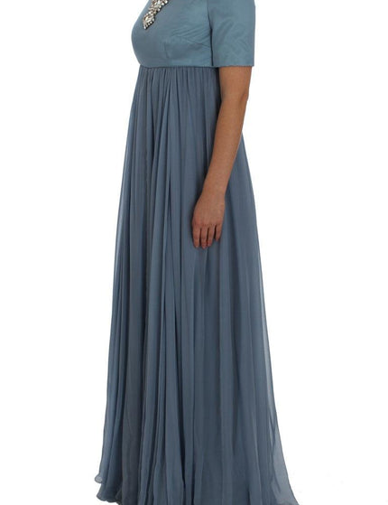 Dolce & Gabbana Blue Silk Crystal Sheath Gown Ball Dress - Ellie Belle