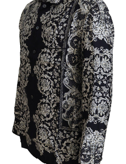 Dolce & Gabbana Blue Silk Floral Baroque Satin Casual Shirt - Ellie Belle