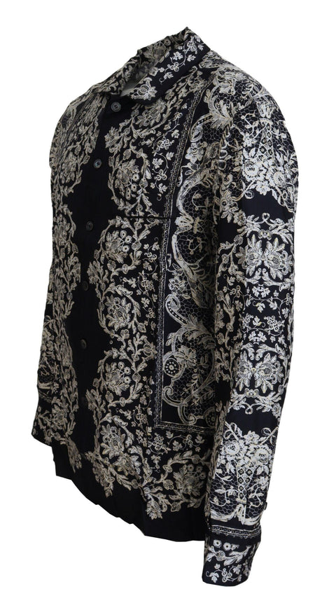 Dolce & Gabbana Blue Silk Floral Baroque Satin Casual Shirt - Ellie Belle