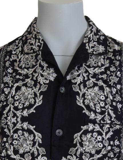 Dolce & Gabbana Blue Silk Floral Baroque Satin Casual Shirt - Ellie Belle
