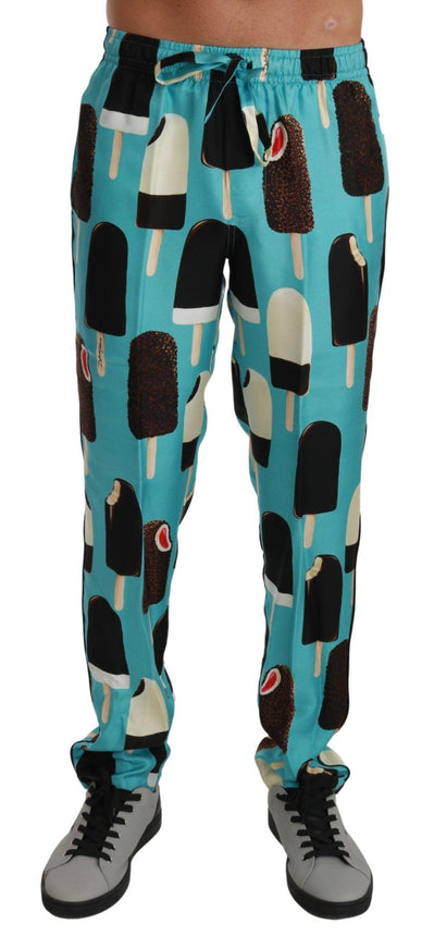 Dolce & Gabbana Blue Silk Ice Cream Print Lounge Pants - Ellie Belle