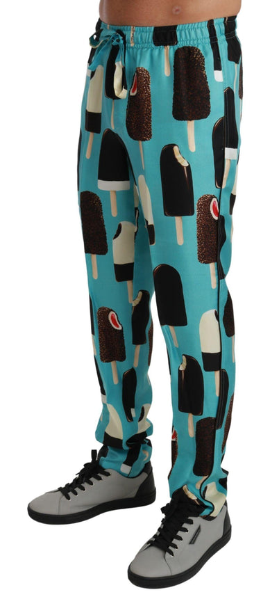 Dolce & Gabbana Blue Silk Ice Cream Print Lounge Pants - Ellie Belle