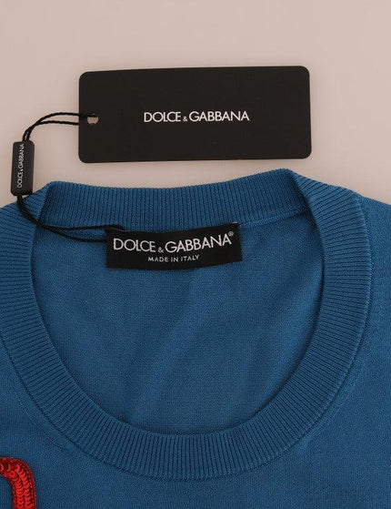 Dolce & Gabbana Blue Silk Love is Pullover Sweater
