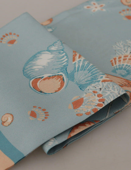 Dolce & Gabbana Blue Silk Shiny Shell-Print Neck Wrap Fringed Scarf - Ellie Belle