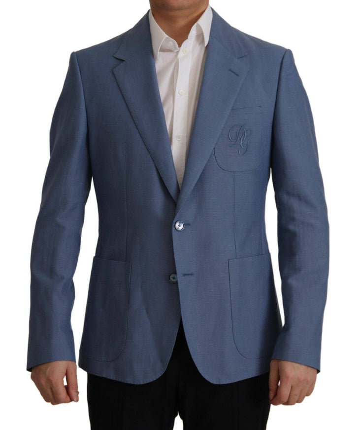 Dolce & Gabbana Blue Single Breasted Logo Blazer Jacket - Ellie Belle