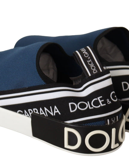 Dolce & Gabbana Blue Stretch Flats Logo Loafers Sneakers Shoes - Ellie Belle