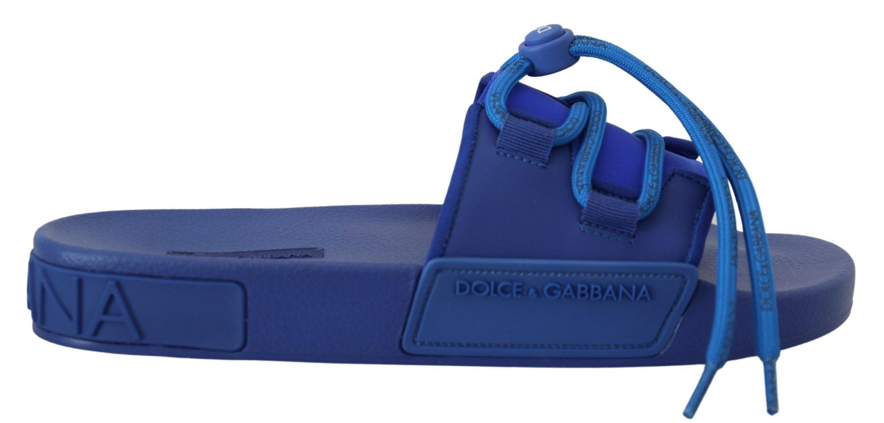 Dolce & Gabbana Blue Stretch Rubber Sandals Slides Slip On Shoes - Ellie Belle