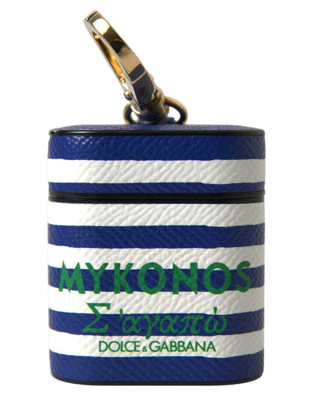 Dolce & Gabbana Blue Stripe Dauphine Leather Logo Print Strap Airpod Case - Ellie Belle