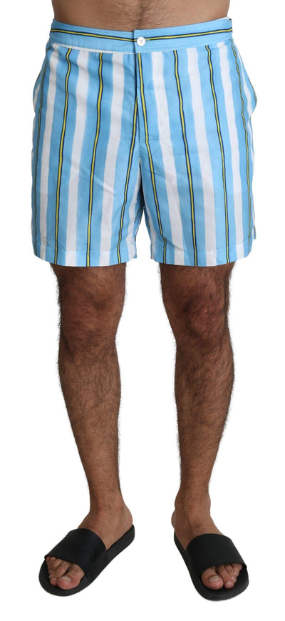 Dolce & Gabbana Blue Striped Beachwear Men Swimshorts - Ellie Belle