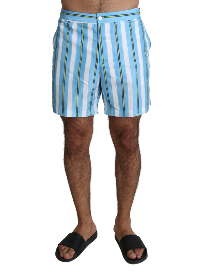 Dolce & Gabbana Blue Striped Beachwear Men Swimshorts - Ellie Belle