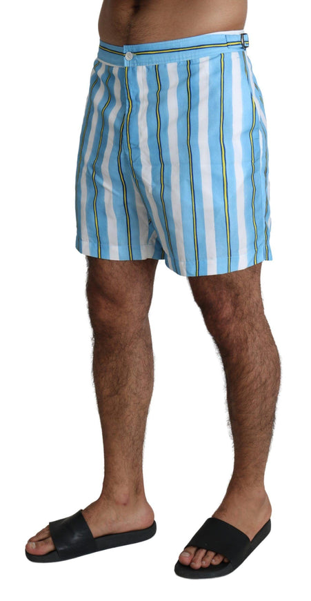 Dolce & Gabbana Blue Striped Beachwear Men Swimshorts - Ellie Belle