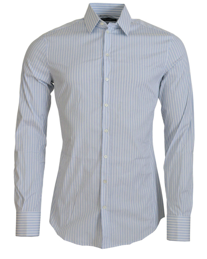 Dolce & Gabbana Blue Striped SICILIA Men Long Sleeves Shirt - Ellie Belle