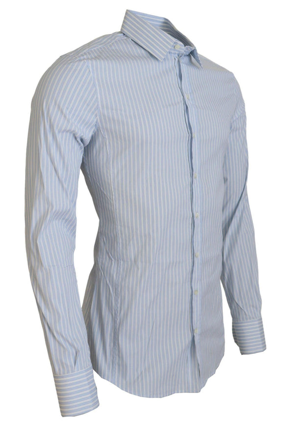 Dolce & Gabbana Blue Striped SICILIA Men Long Sleeves Shirt - Ellie Belle