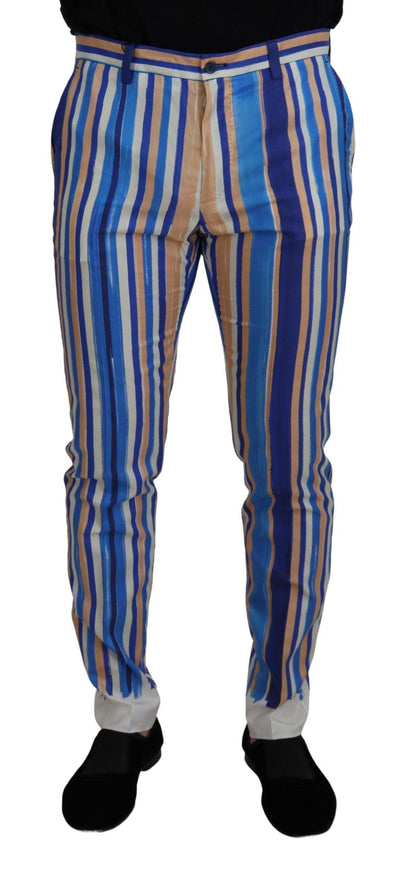 Dolce & Gabbana Blue Striped Silk Cotton Slim Trousers Pants - Ellie Belle