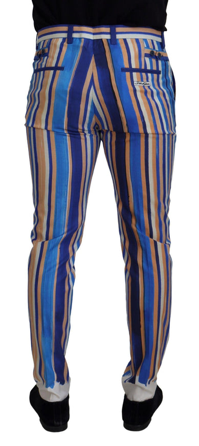 Dolce & Gabbana Blue Striped Silk Cotton Slim Trousers Pants - Ellie Belle