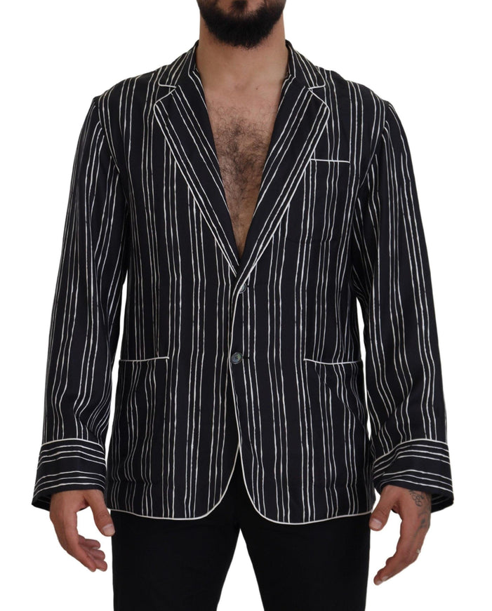 Dolce & Gabbana Blue Striped Silk Pajama Shirt Jacket - Ellie Belle