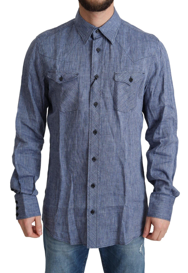 Dolce & Gabbana Blue Stripes Men Casual Button Down Shirt - Ellie Belle