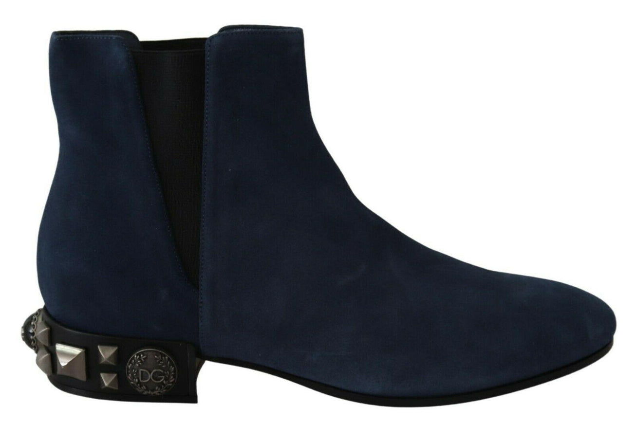 Dolce & Gabbana Blue Suede Embellished Studded Boots Shoes - Ellie Belle