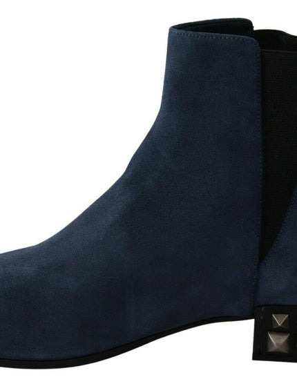 Dolce & Gabbana Blue Suede Embellished Studded Boots Shoes - Ellie Belle