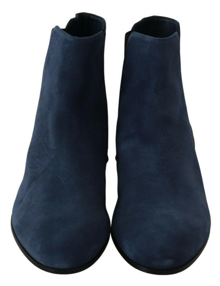 Dolce & Gabbana Blue Suede Embellished Studded Boots Shoes - Ellie Belle